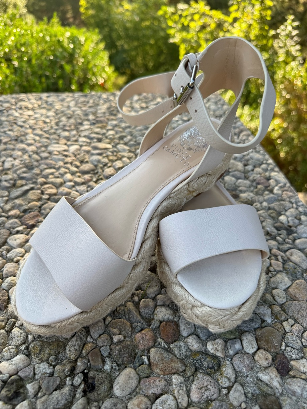 Vince Camuto White Espadrille Ankle-Strap Wedge Sandals